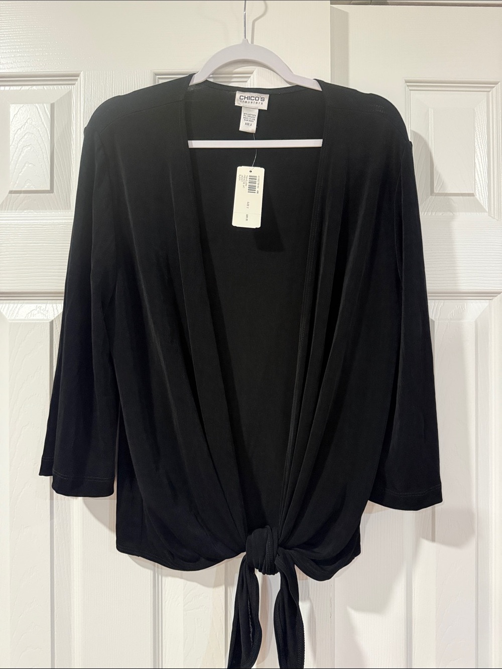 Chico's travelers Black Tie-Front Open Cardigan